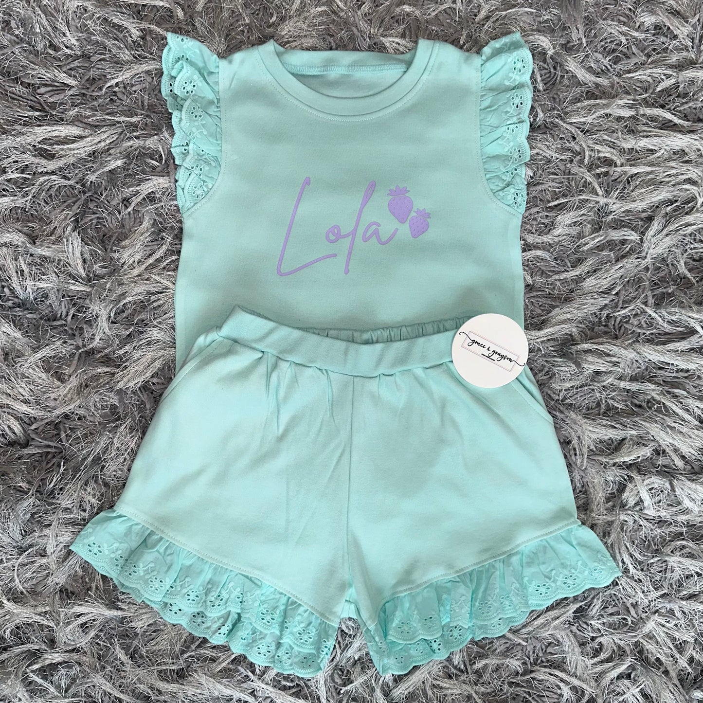 Strawberry Broderie Frill Shorts & T-Shirt Set