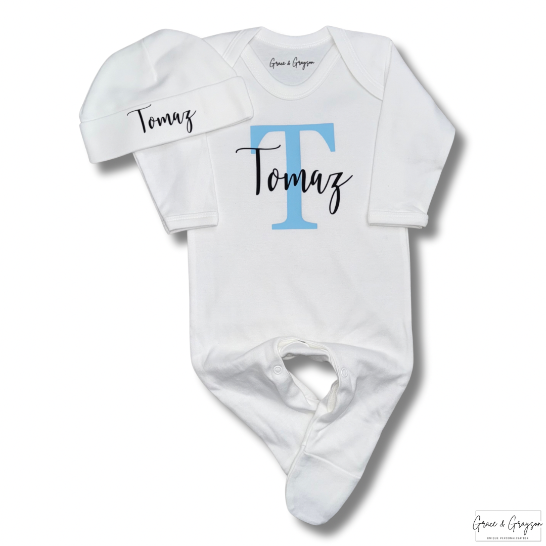 Personalised Name Initial Baby Grow Set Grace Grayson Kids