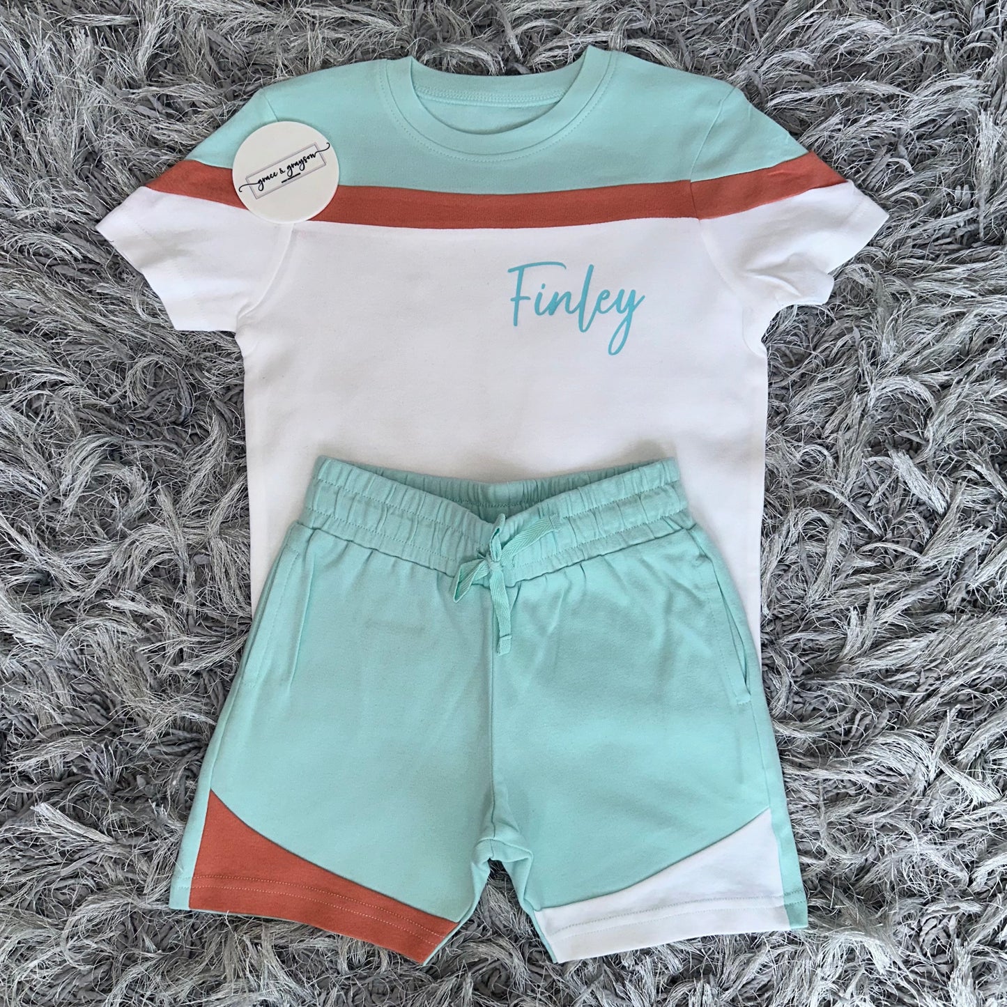 Turquoise Blue & White Mix Shorts & T-Shirt Set