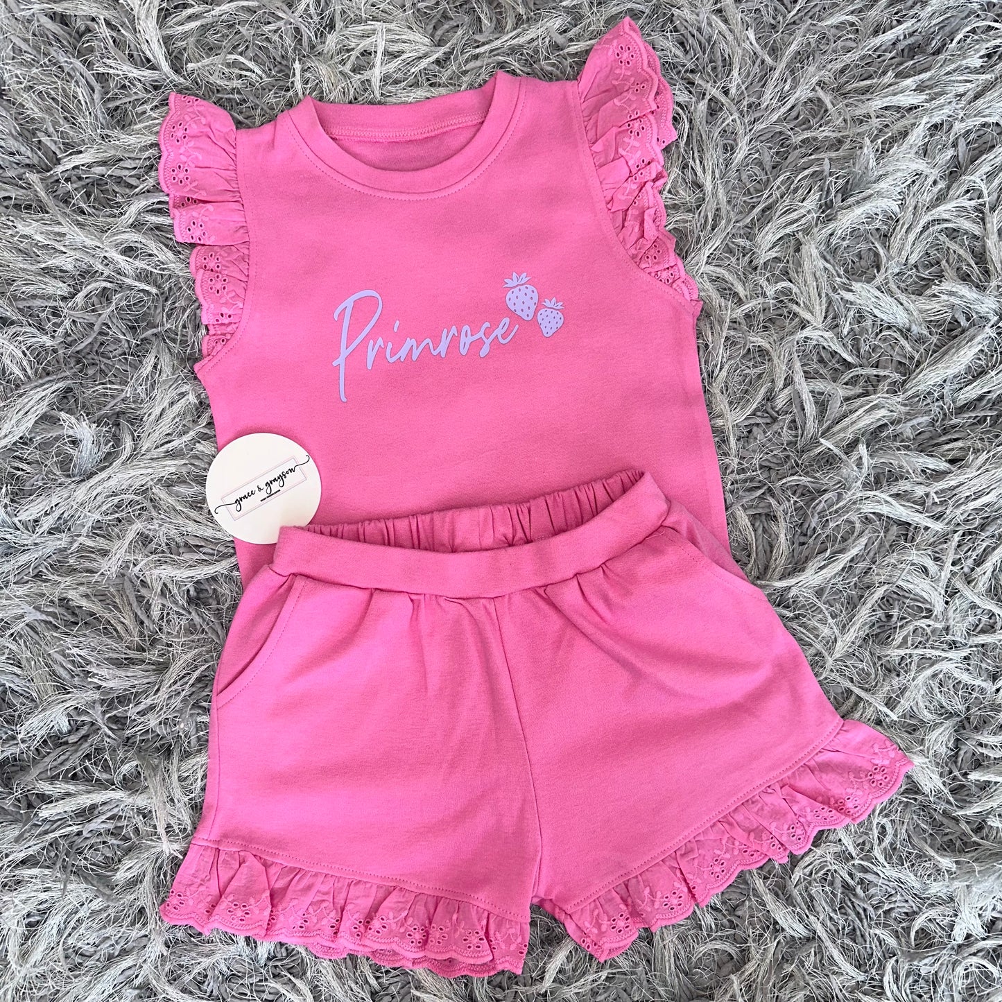Strawberry Broderie Frill Shorts & T-Shirt Set
