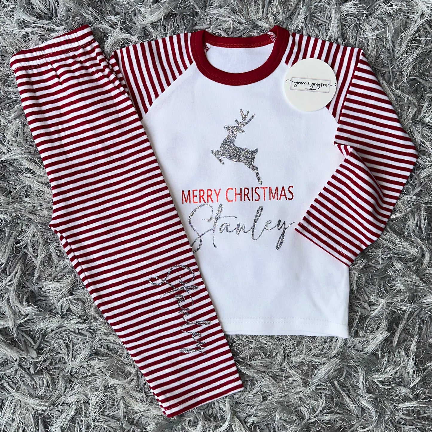 Family Matching Merry Christmas Red Stripe Pyjamas Pyjamas