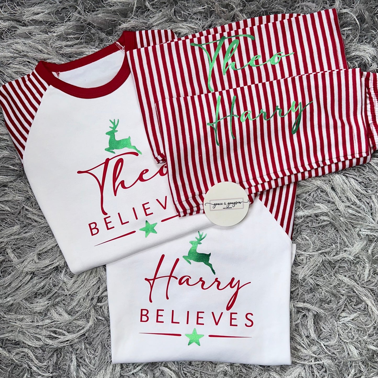 Family Matching Believes Red Stripe Christmas Pyjamas