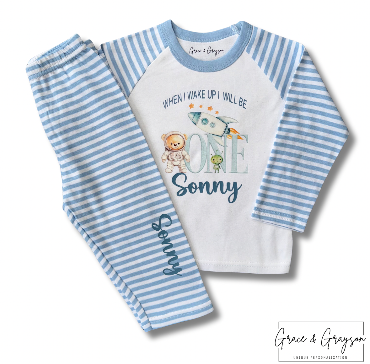 Personalised Blue Birthday Space Pyjamas