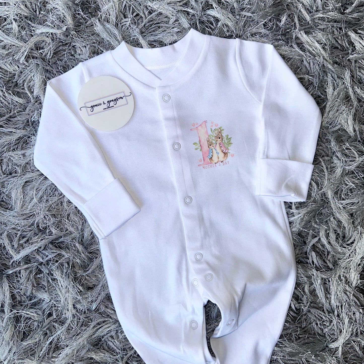 Pink 1st Mothers Day Peter Rabbit Baby Grow