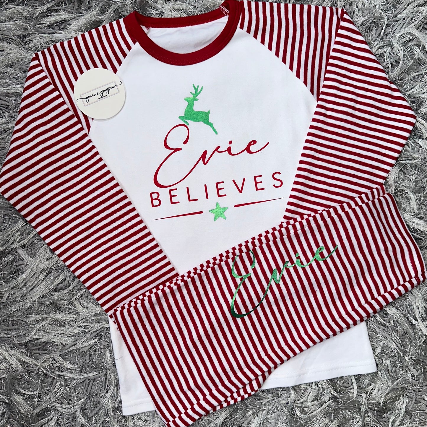 Family Matching Believes Red Stripe Christmas Pyjamas