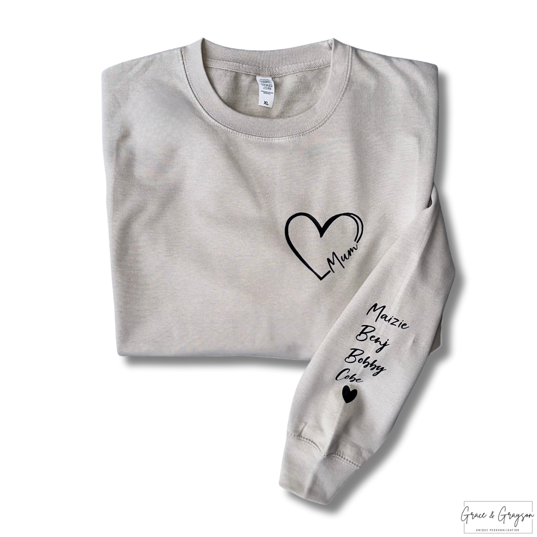 Adults Personalised Mum Heart Sweatshirt