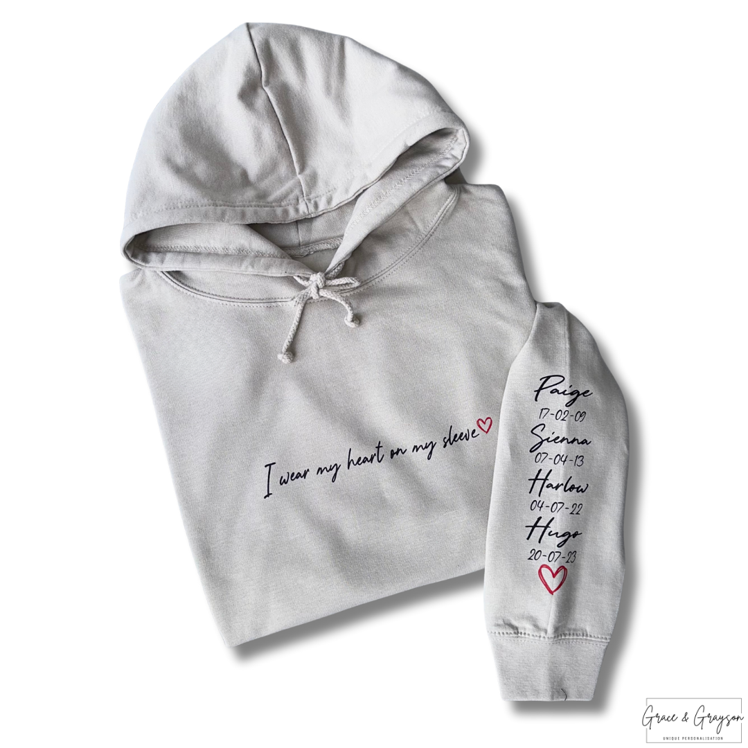 Adults Personalised Stone I Wear My Heart On My Sleeve Sweatshirt