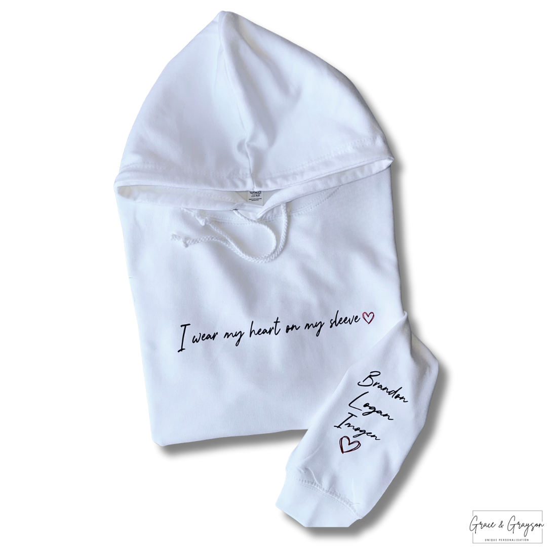 Adults Personalised White I Wear My Heart On My Sleeve Sweatshirt