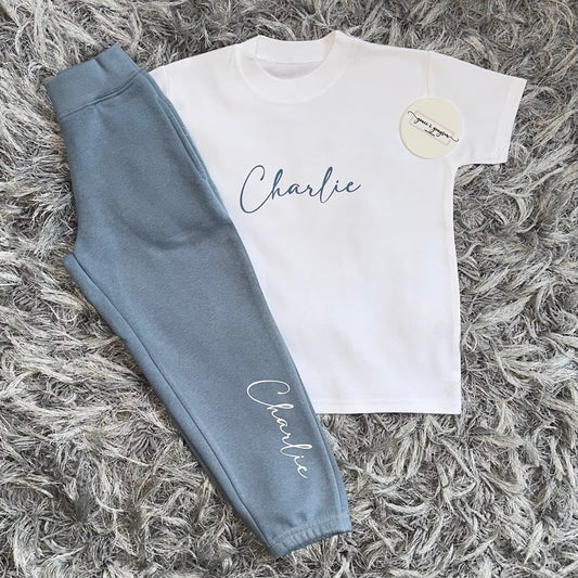 Personalised Dusty Blue T-Shirt & Joggers