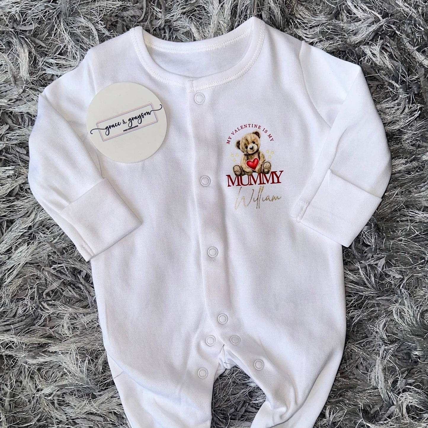 Personalised My Valentine Bear Baby Grow