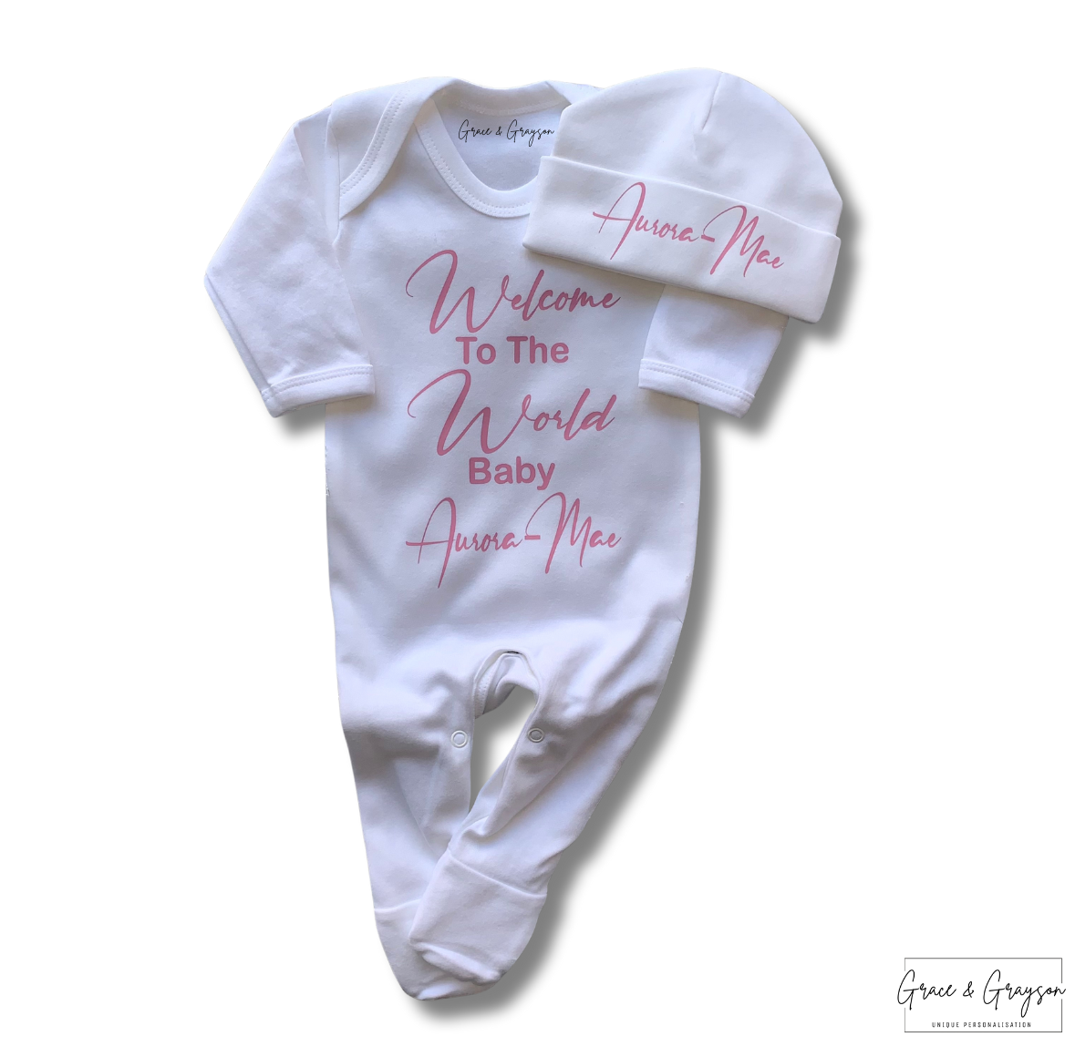Baby Girls Personalised Welcome T The World Baby Grow Set