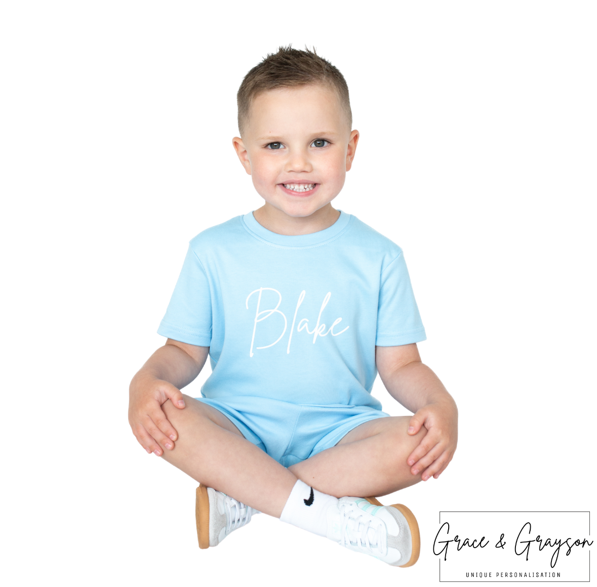 Personalised Baby Blue Shorts & T-Shirt Set