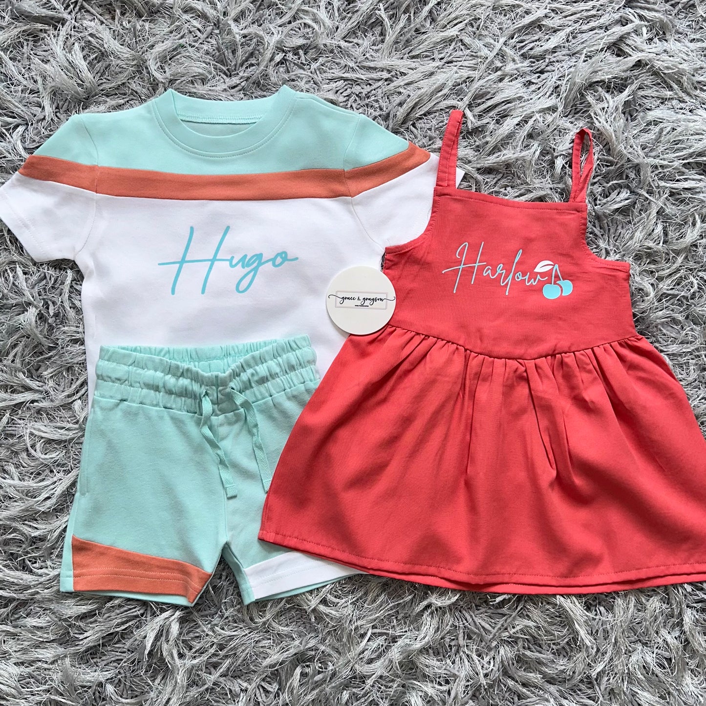 Turquoise Blue & White Mix Shorts & T-Shirt Set