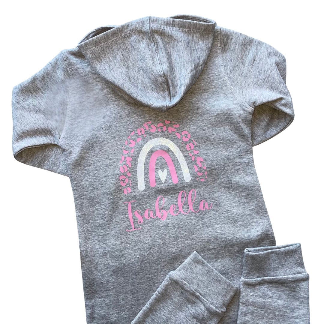 Childrens Grey Personalised Rainbow Onesie