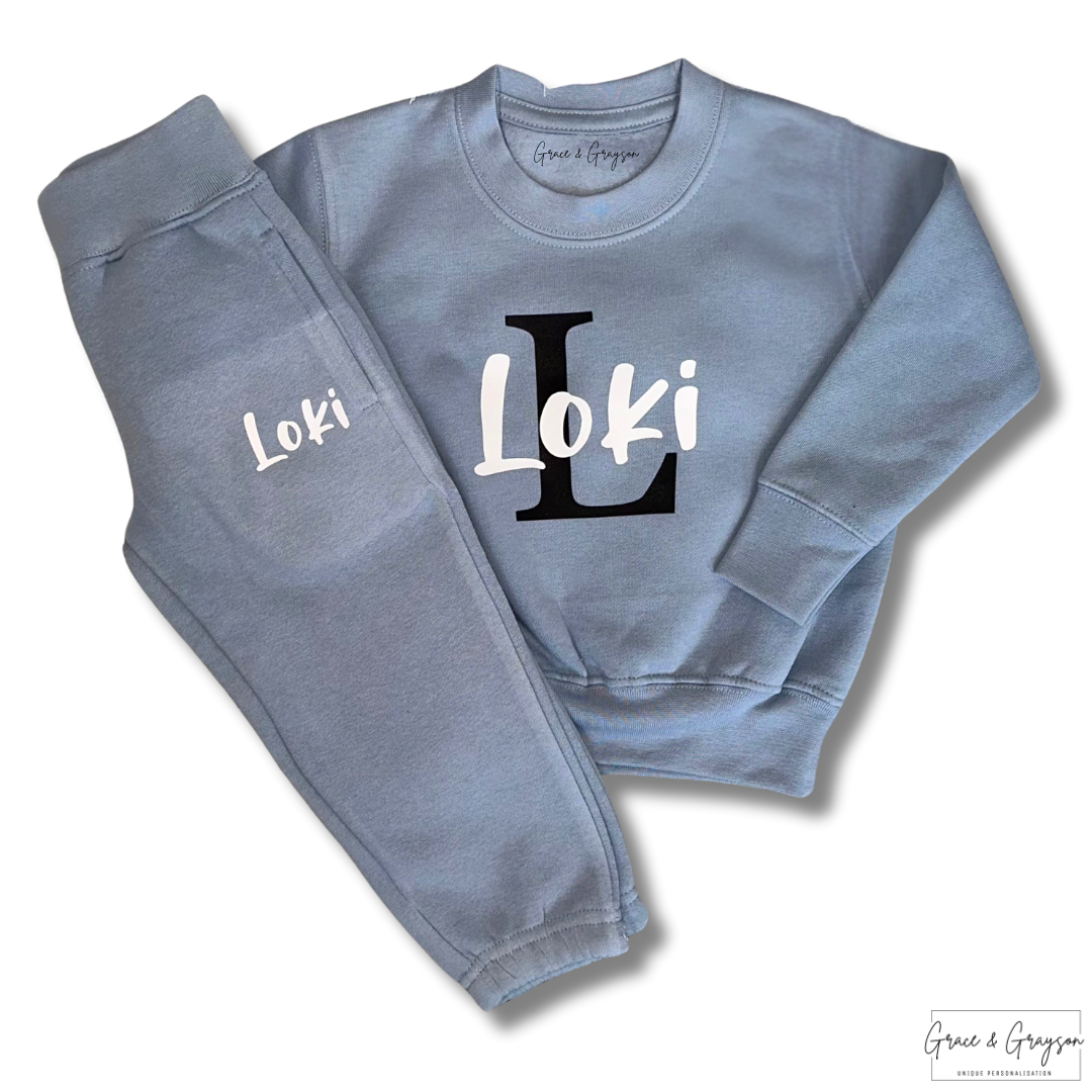 Personalised Name & Initial Dusty Blue Tracksuit