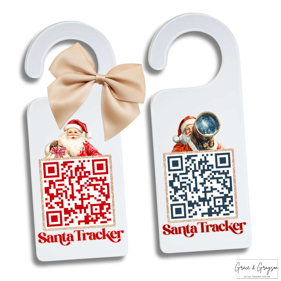 Christmas Santa Tracker White Door Hanger Sign