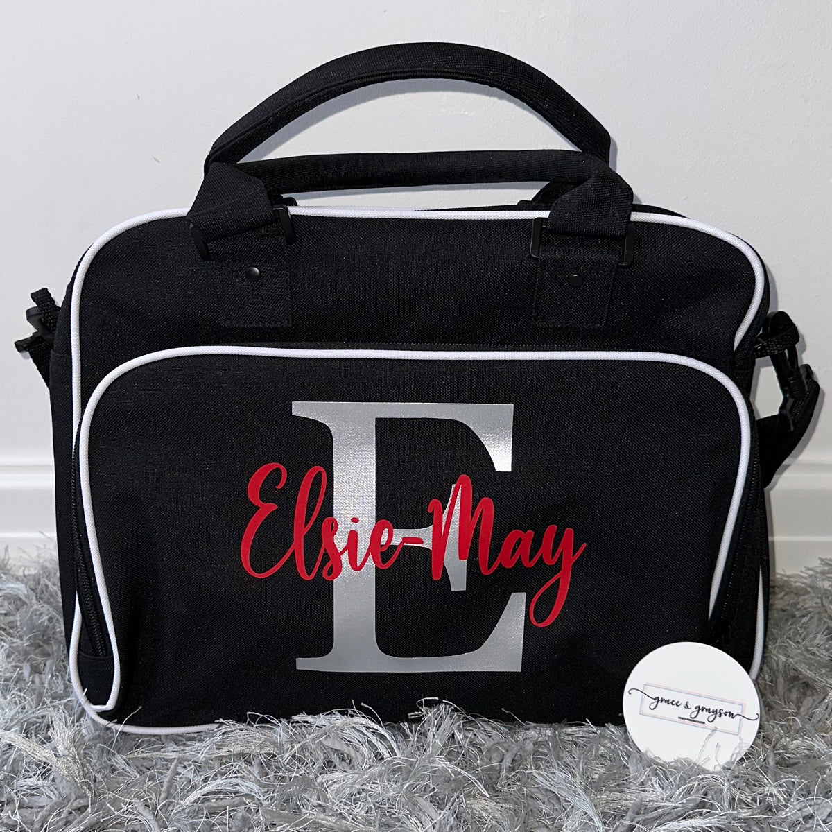 "Custom name and initial dance bag for kids ballet and dance classes"