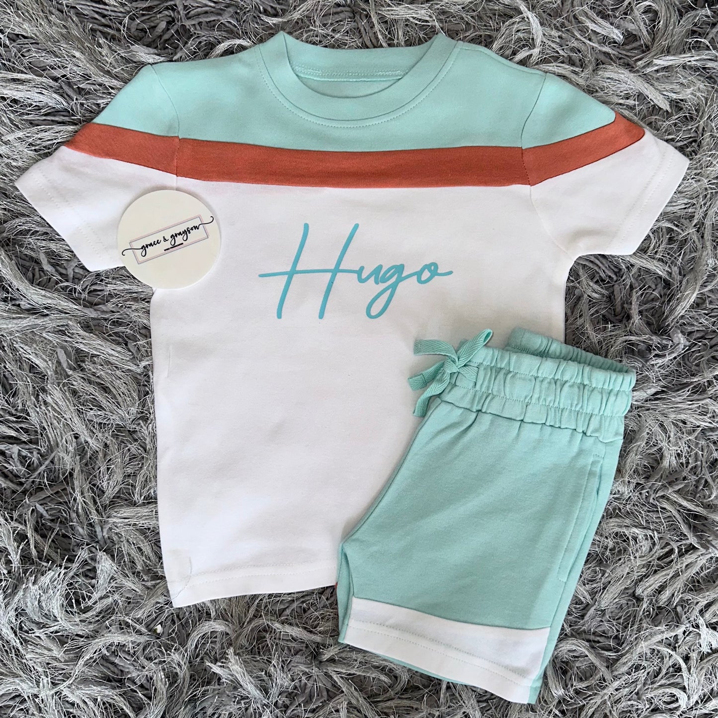 Turquoise Blue & White Mix Shorts & T-Shirt Set