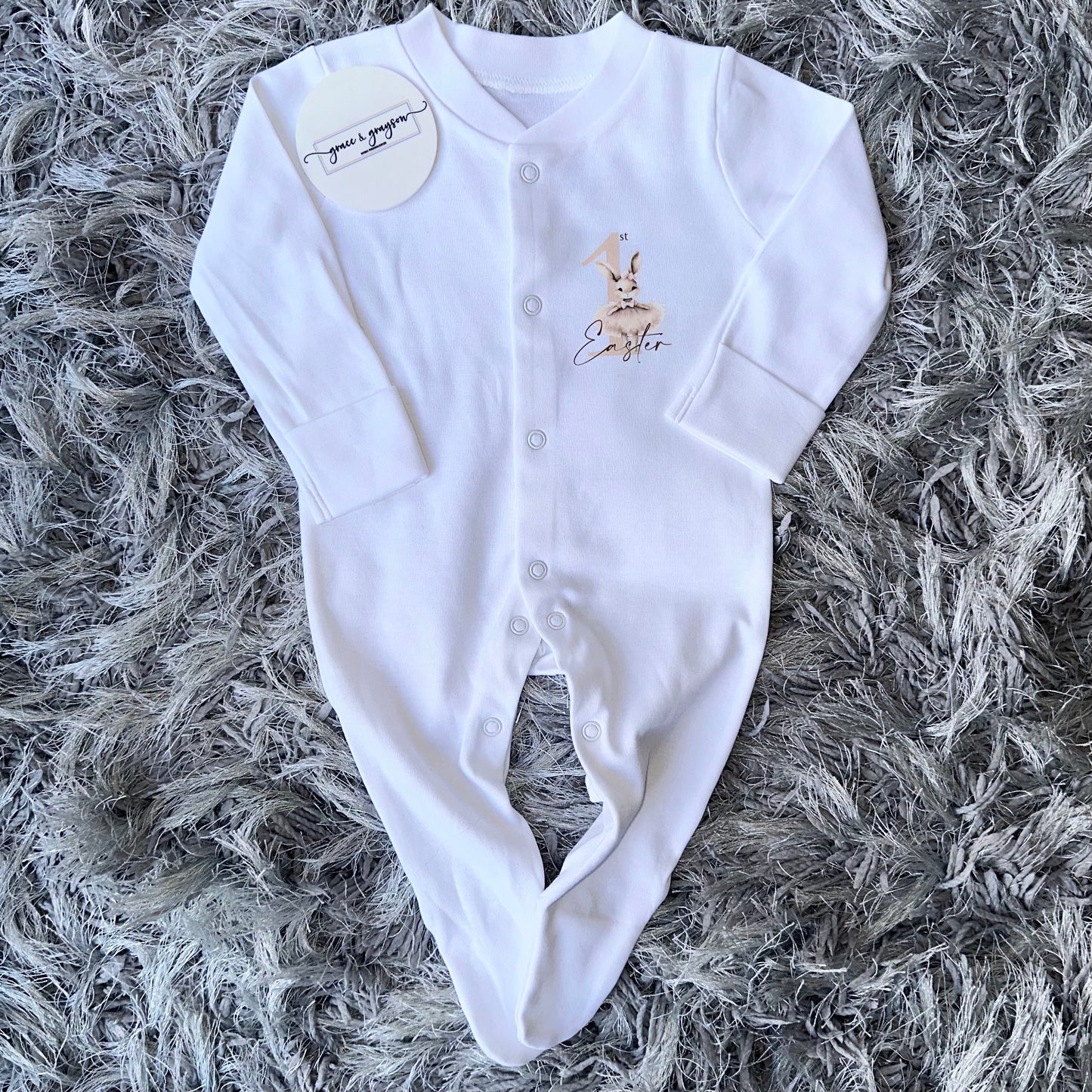 Personalised Pink Bunny 1st Easter Baby Grow