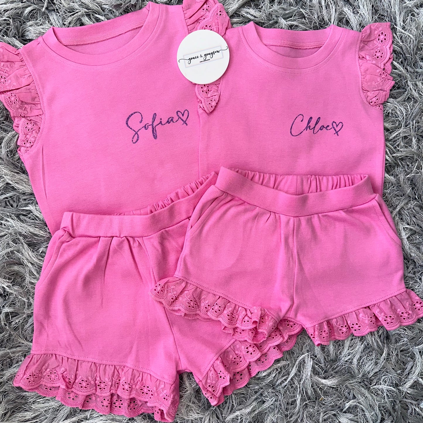 Pink Broderie Frill Shorts & T-Shirt Set