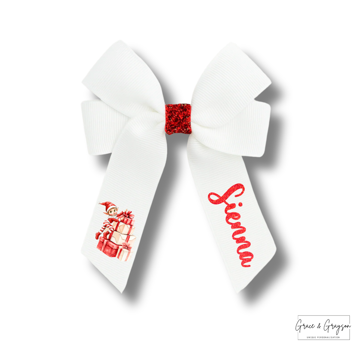 Personalised Christmas Elf Glitter Hair Bow
