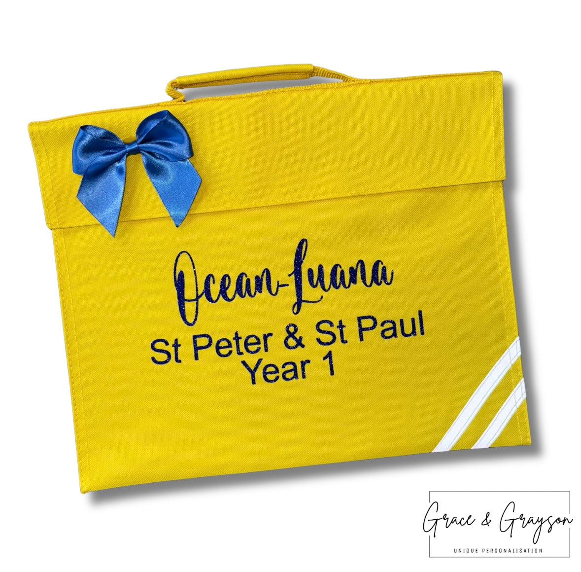 Kids Personalised Name, School & Year Bow Book Bag