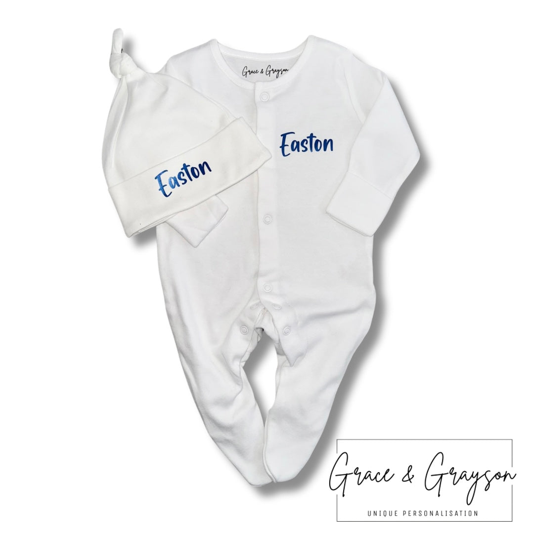 Personalised Baby Grow Hat Set Grace Grayson