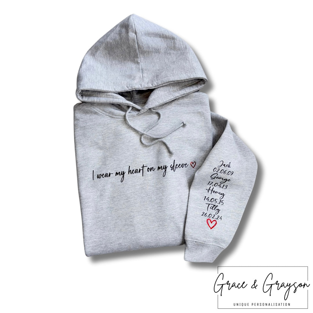 Personalised Adults I Wear My Heart On My Sleeve Hoodie