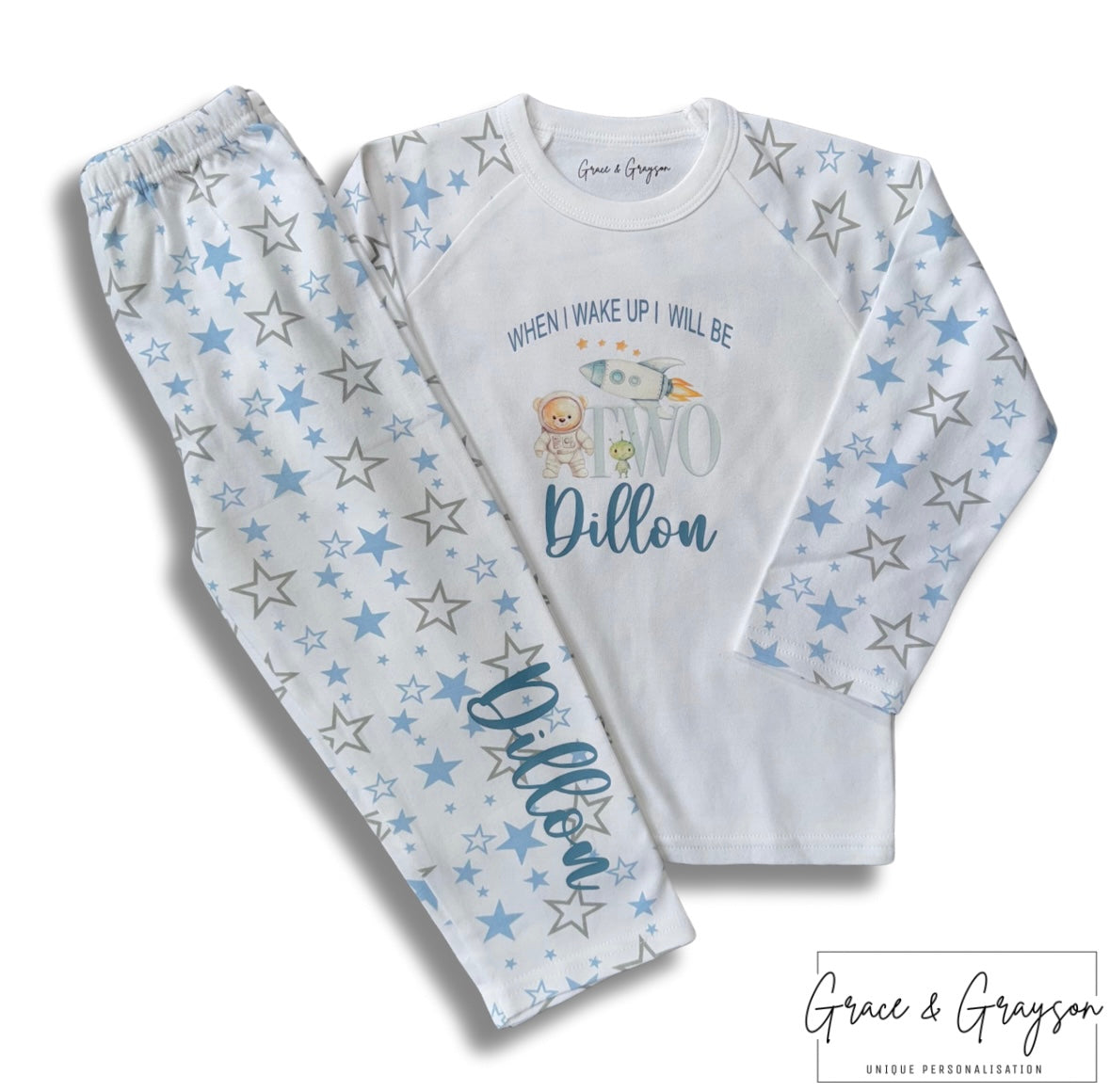 Personalised Blue Birthday Space Pyjamas