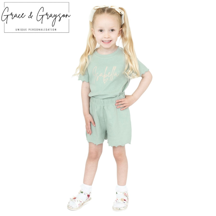 Sage Green Rib Shorts & T-Shirt Set