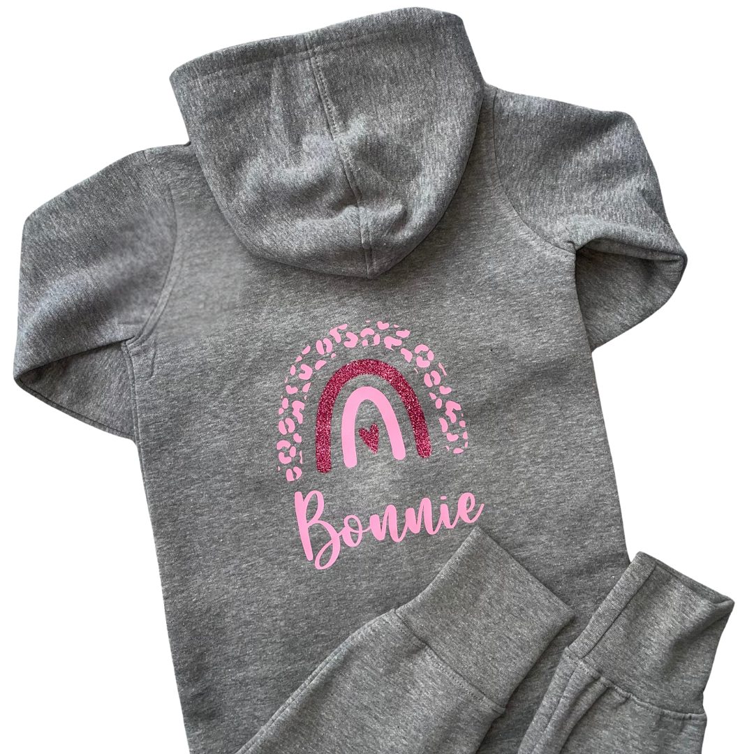 Girls Grey And Pink Personalised Rainbow Onesie