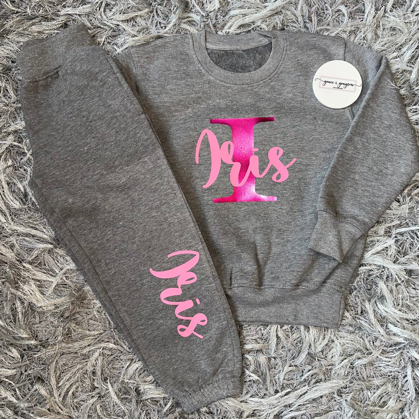 Girls Grey Personalised Name & Initial Tracksuit