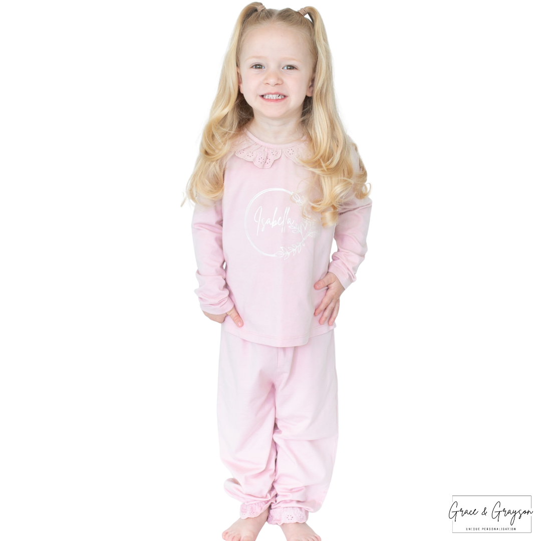 Girls Pink Personalised Pyjamas