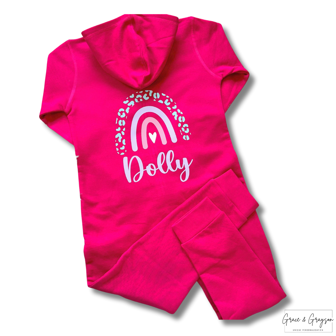 Girls Pink Personalised Rainbow Onesie