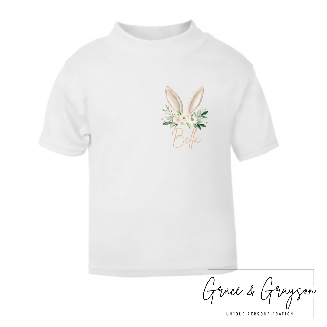 Personalised Floral Easter Bunny Ear T-shirt