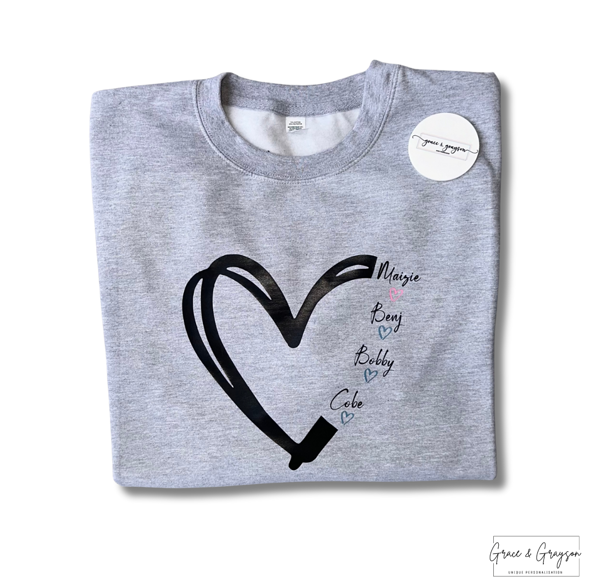 Adults Personalised Family Heart Sweatshirt