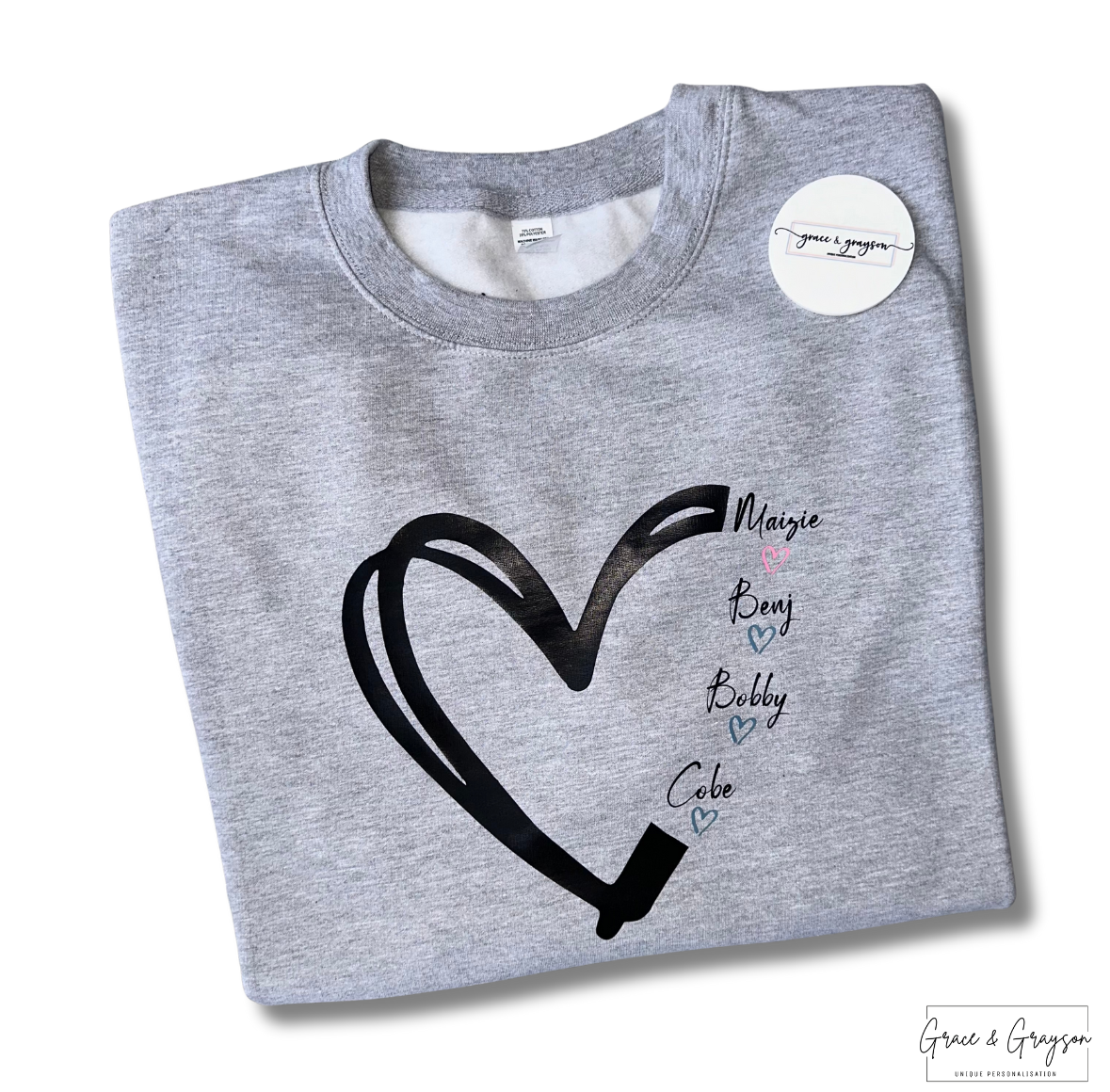 Adults Personalised Family Heart Sweatshirt