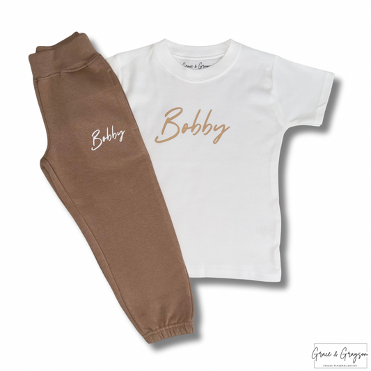Personalised Warm Taupe T-Shirt & Joggers