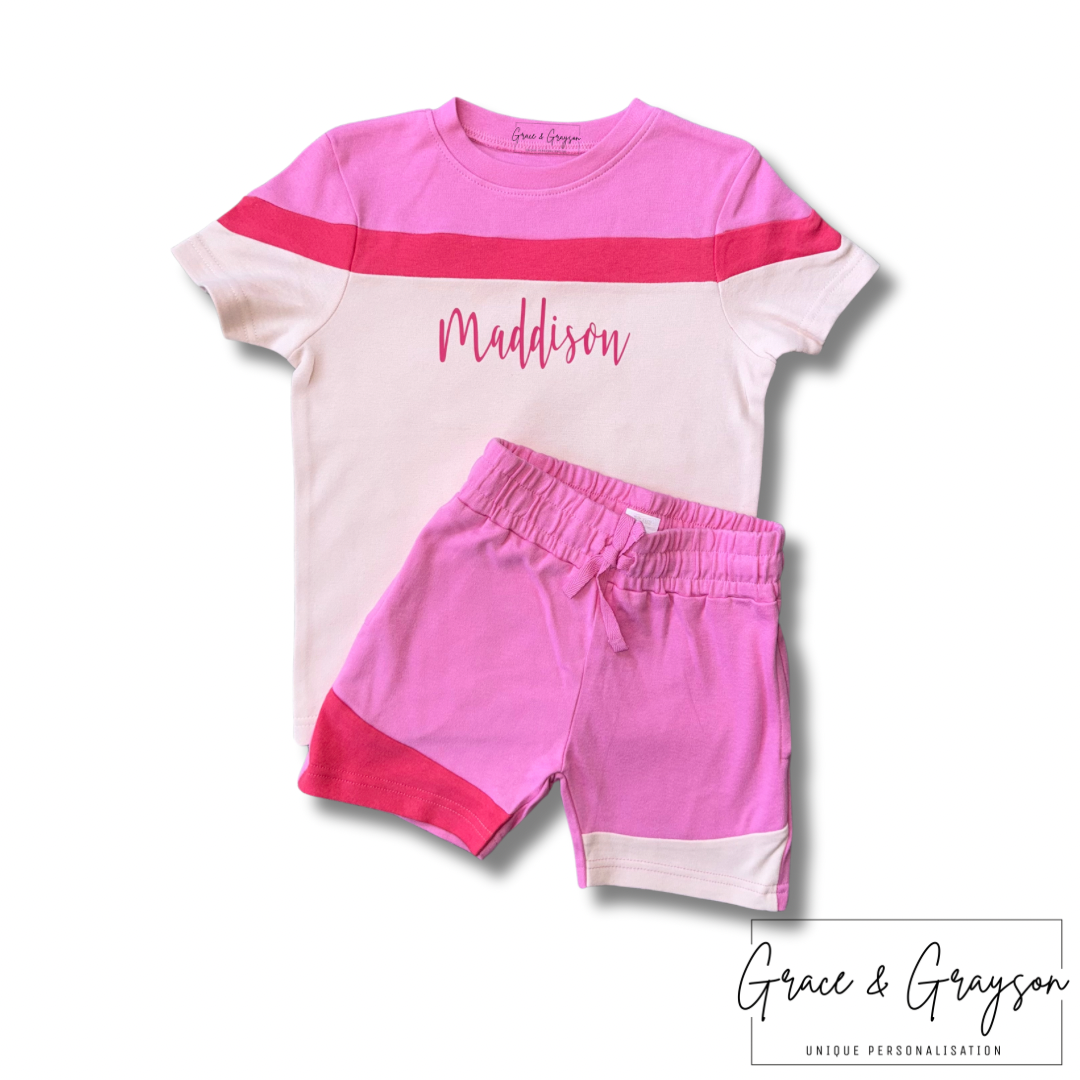 Pink Mix Shorts & T-Shirt Set
