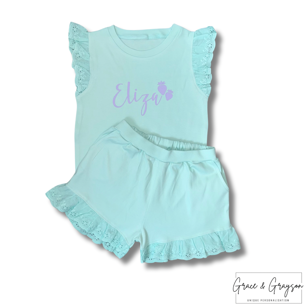 Strawberry Broderie Frill Shorts & T-Shirt Set