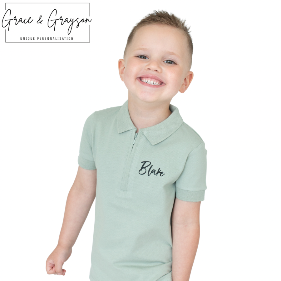 Sage Green Zip Neck Polo Shirt & Short Set