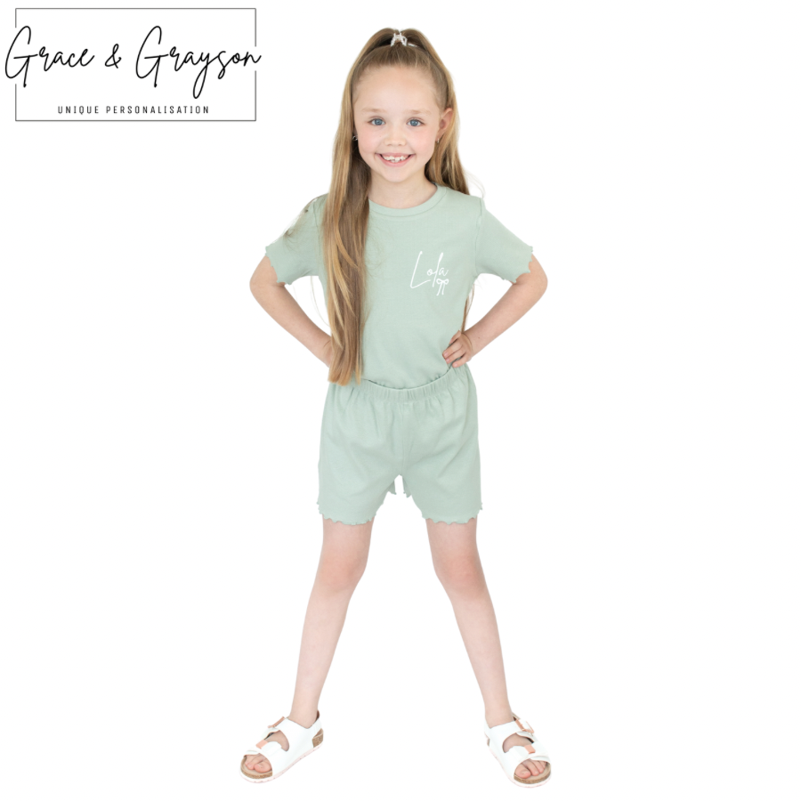 Sage Green Rib Shorts & T-Shirt Set