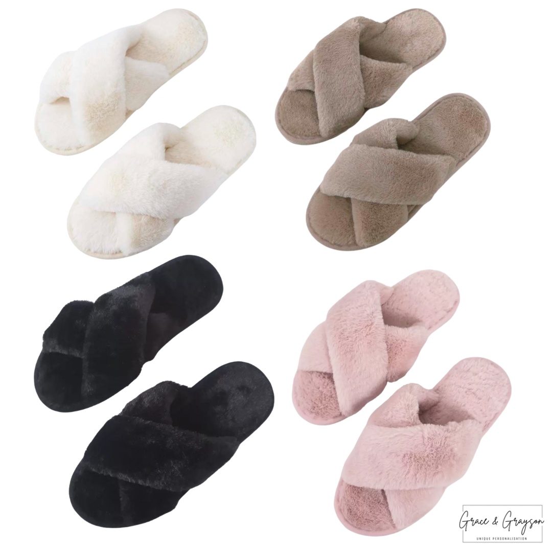 Adults Personalised Pearl Initial & Heart Faux Fur Slippers
