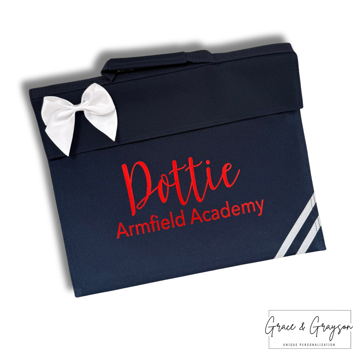 Kids Personalised Name, School & Year Bow Book Bag