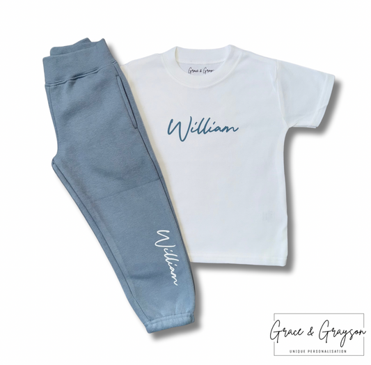 Personalised Dusty Blue T-Shirt & Joggers