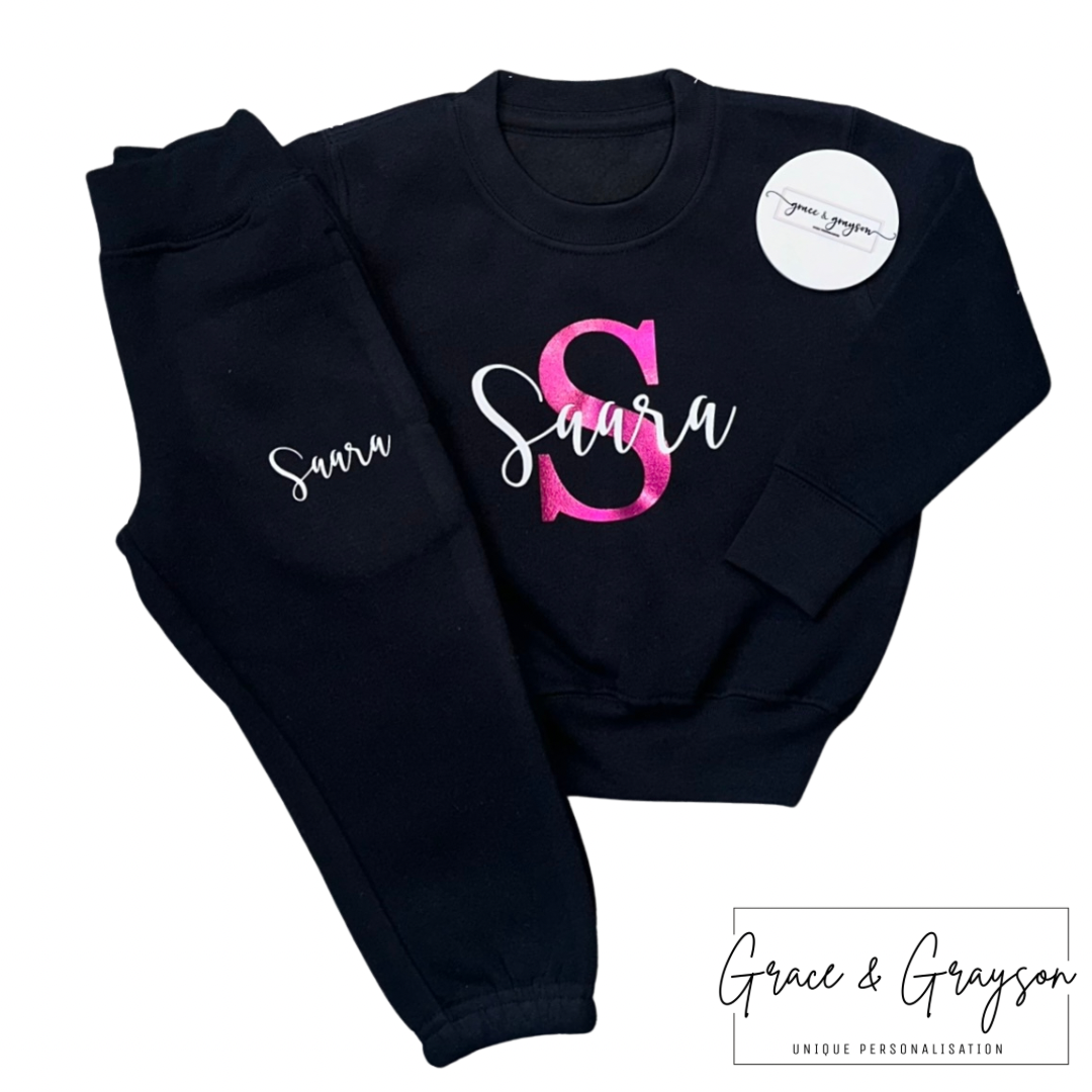 Kids Black Personalised Name & Initial Tracksuit