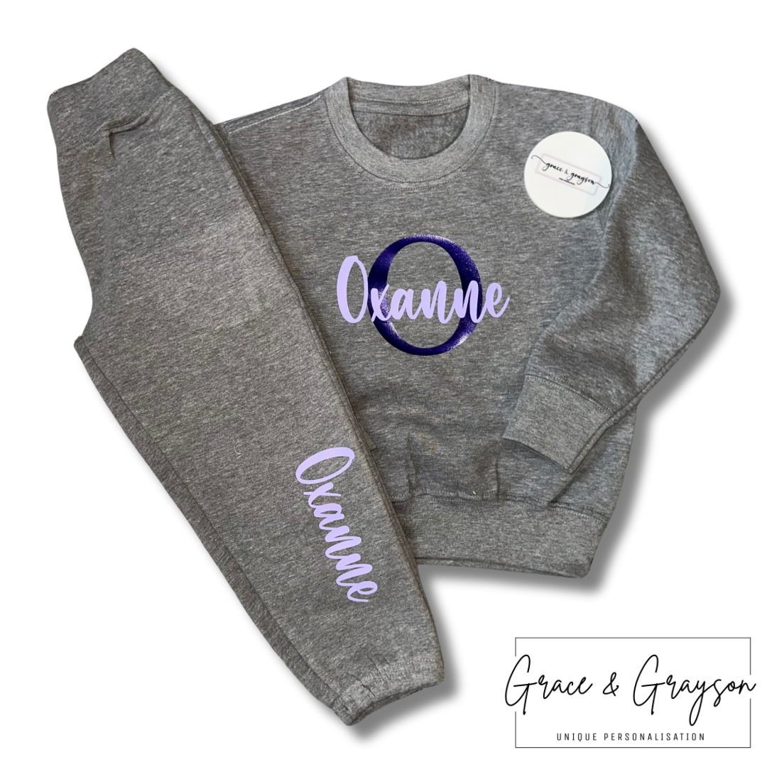 Kids Personalised Grey Name & Initial Tracksuit