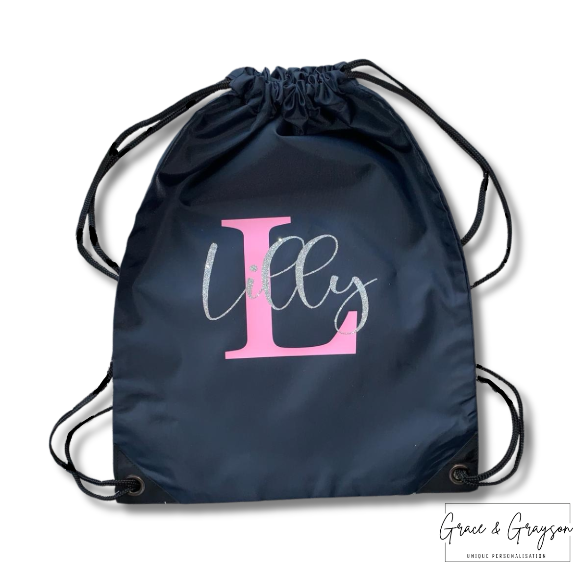 Kids Personalised Navy Name Initial Sports Bag