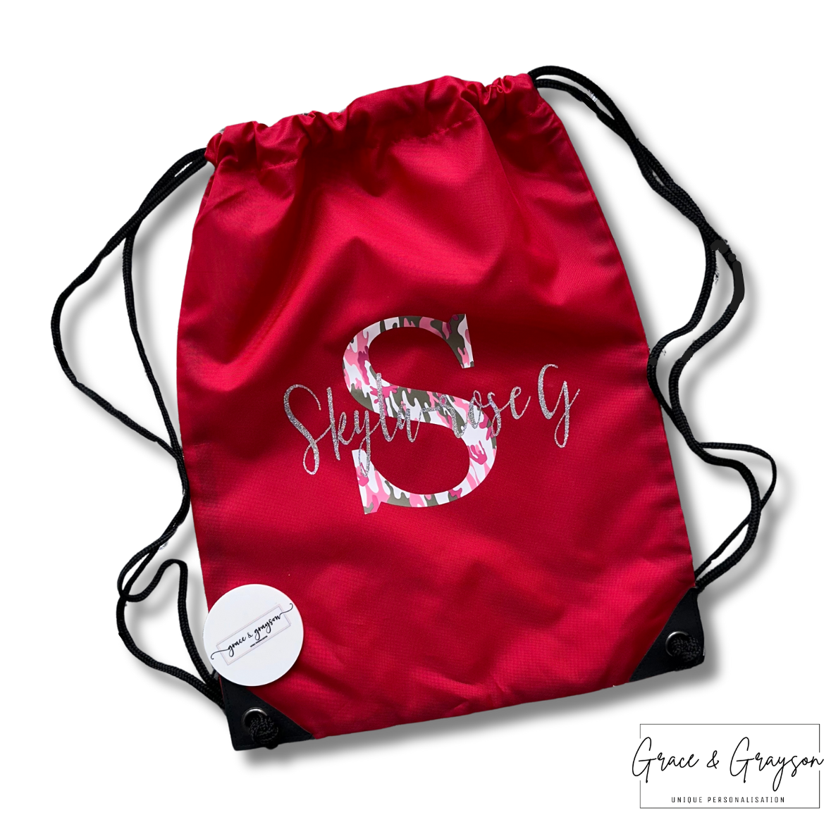 Kids Personalised Red Name Initial Sports Bag