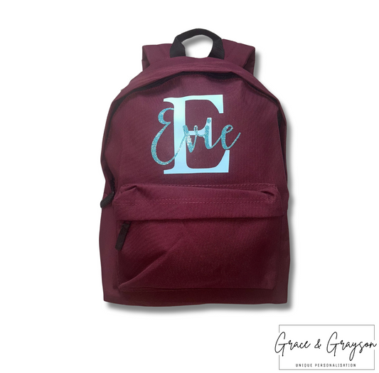 "Large children's backpack with custom name"